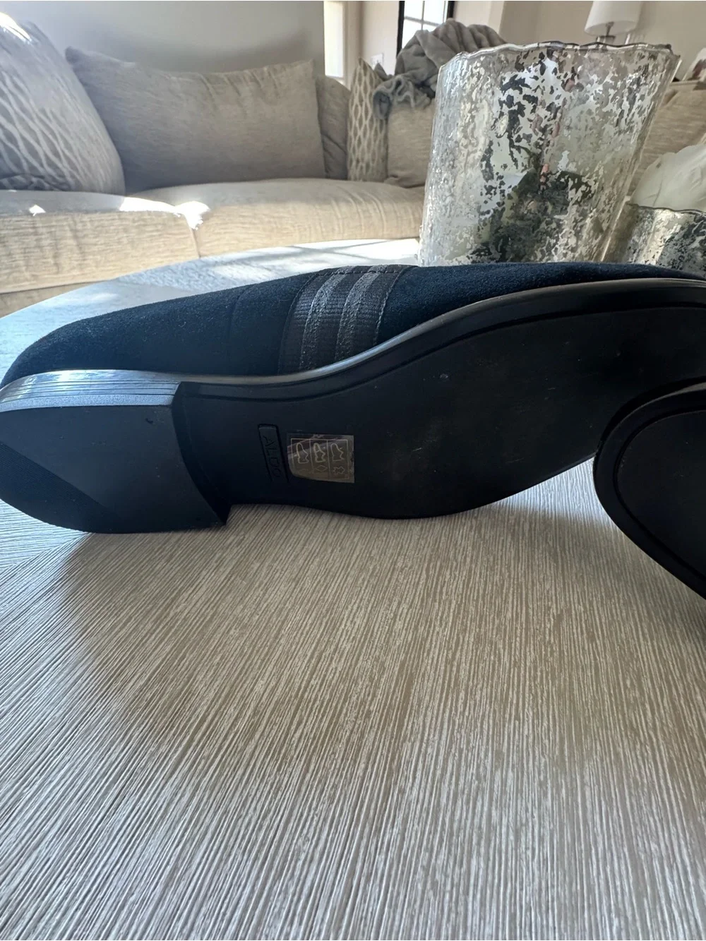 Aldo Black Suede Slip-On Loafers with Striped Band